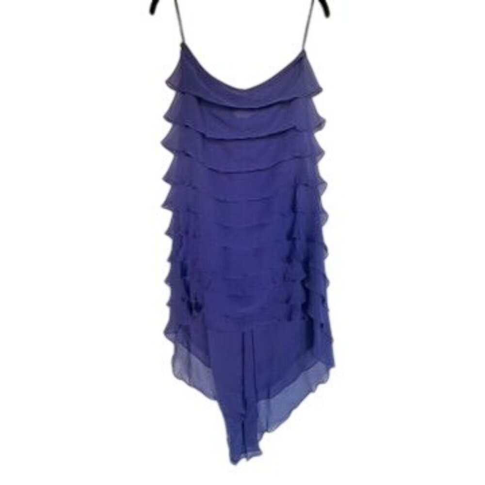 Shawn Ray Fons Tiered Chiffon Silk Strapless Cocktail Dress Size 8 Blue NWT $880